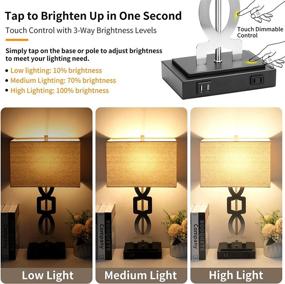 img 3 attached to 🛏️ Touch Control Bedside Table Lamp Set of 2 - 3-Way Dimmable Nightstand Lamps with Dual USB Ports and Outlet for Living Room Bedroom - Rectangle Lamp with Cream Linen Shade - 22in - Includes Warm White Bulbs