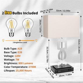img 1 attached to 🛏️ Touch Control Bedside Table Lamp Set of 2 - 3-Way Dimmable Nightstand Lamps with Dual USB Ports and Outlet for Living Room Bedroom - Rectangle Lamp with Cream Linen Shade - 22in - Includes Warm White Bulbs