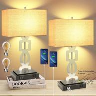 🛏️ touch control bedside table lamp set of 2 - 3-way dimmable nightstand lamps with dual usb ports and outlet for living room bedroom - rectangle lamp with cream linen shade - 22in - includes warm white bulbs logo