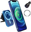 🚗 htmz magnetic wireless car charger: 15w qi fast charging, 360° rotation, blue mag-safe car mount for iphone 12/11/xr/xs/8 logo