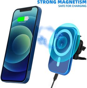 img 2 attached to 🚗 HTMZ Magnetic Wireless Car Charger: 15W Qi Fast Charging, 360° Rotation, Blue Mag-Safe Car Mount for iPhone 12/11/Xr/Xs/8