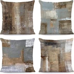 img 4 attached to 🛋️ BrilliStar Brown Grey Throw Pillow Covers 18x18 - Set of 4 Decorative Pillows for Modern Art Painting Home Décor - Couch, Sofa, Bedroom, Living Room