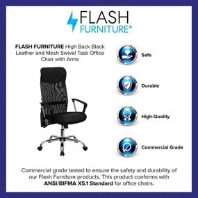 img 1 attached to 💺 Premium Swivel Task Office Chair: Flash Furniture High Back Black Leather and Mesh with Arms - Ergonomic Design for Comfort and Productivity