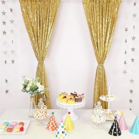 img 2 attached to 🎉 Enhance Your Celebration with MXSEY Gold Sequin Backdrop Curtain: 2PCS 2.5X8FT - Glitter and Glam for Weddings, Parties, Birthdays, Baby Showers, and Graduations!