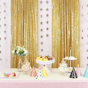 img 4 attached to 🎉 Enhance Your Celebration with MXSEY Gold Sequin Backdrop Curtain: 2PCS 2.5X8FT - Glitter and Glam for Weddings, Parties, Birthdays, Baby Showers, and Graduations!