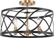 💡 kira home isabelle 16-inch 3-light modern semi-flush mount ceiling light with metal drum shade, warm brass accents & black finish логотип