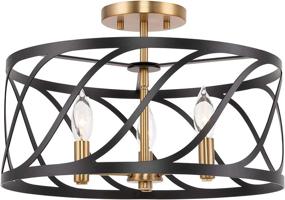 img 2 attached to 💡 Kira Home Isabelle 16-Inch 3-Light Modern Semi-Flush Mount Ceiling Light with Metal Drum Shade, Warm Brass Accents & Black Finish