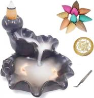 🌸 incense waterfall burner with backflow feature, lotus two fish smoke waterfall incense fountain for meditation and relaxation - perfect gifts with 40 free pads and tweezers логотип