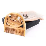 🪨 authentic norse tradesman viking bone comb - for beard and hair - pocket-sized with exquisite hand-carved norse longship design logo