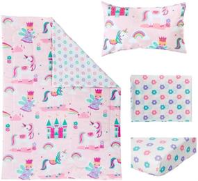 img 3 attached to Transform Your Child's Bed with the Bloomsbury Mill 4 Piece Toddler Comforter 🦄 Set - Magic Unicorn, Fairy Princess & Enchanted Castle - Pink - Kids Bedding Set