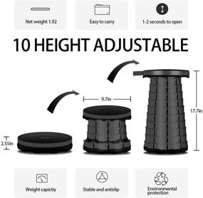 img 3 attached to 🪑 Portable Telescopic Foldable Stools for Adults - Lightweight and Compact Folding Stool - 10 Adjustable Size Levels - Multipurpose Collapsible Stool for Travel, BBQ, Hiking - Indoor/Outdoor, Black