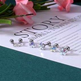 img 1 attached to Stylish and Sparkling: ZS 4 Pairs Shiny Cubic Zirconia 💎 Surgical Steel Stud Earrings for Tragus, Helix, Conch, and Cartilage Piercings