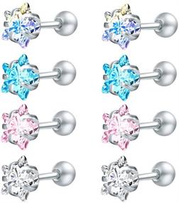 img 4 attached to Stylish and Sparkling: ZS 4 Pairs Shiny Cubic Zirconia 💎 Surgical Steel Stud Earrings for Tragus, Helix, Conch, and Cartilage Piercings