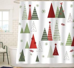 img 3 attached to 🎄 Geometric Modern Design Christmas Shower Curtain: Festive Bathroom Home Office Holiday Décor, Tapestry-Worthy Display & Photo Booth Backdrop – Red, Green, White