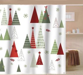 img 2 attached to 🎄 Geometric Modern Design Christmas Shower Curtain: Festive Bathroom Home Office Holiday Décor, Tapestry-Worthy Display & Photo Booth Backdrop – Red, Green, White
