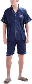 img 4 attached to Wowcarbazole Pajamas Button Down Sleepwear Black L Men's Clothing for Sleep & Lounge