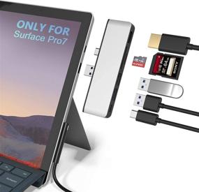 img 4 attached to 💻 Enhance Your Surface Pro 7 Experience with the Aluminum 6-in-2 USB C Hub: HDMI 4K Adapter, USB C Audio and Data Transfer, USB 3.0 Ports, SD/TF Card Reader - Designed for Microsoft Surface Pro 2019