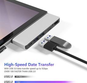 img 1 attached to 💻 Enhance Your Surface Pro 7 Experience with the Aluminum 6-in-2 USB C Hub: HDMI 4K Adapter, USB C Audio and Data Transfer, USB 3.0 Ports, SD/TF Card Reader - Designed for Microsoft Surface Pro 2019
