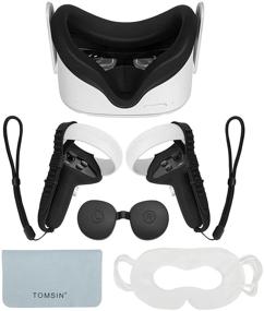 img 4 attached to 🎮 Improved TOMSIN Touch Controller Grip Cover for Oculus Quest 2 + Silicone Face Cover, Protective Lens Cover, Silicone Handle Strap + Disposable Eye Cover Combo - Sweatproof & Lightproof Accessories in Black