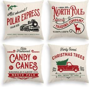 img 4 attached to 🎄 AVOIN Christmas Throw Pillow Cover Set: 20 x 20 Inch Winter Holiday Rustic Farmhouse Cushion Cases for Sofa Couch (Pack of 4)