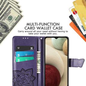 img 2 attached to Stylish Butterfly & Flower Embossed Galaxy A12 Wallet Case - Purple Leather Flip Phone Cover with Card Slots and Kickstand