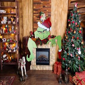 img 1 attached to 🎄 HAO Grinch Themed Outdoor and Indoor Christmas Yard Art, Garden Holiday Decoration for Walls, Frontdoors, Fireplaces, and Christmas Trees