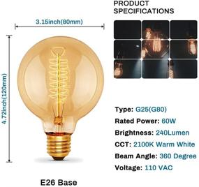 img 3 attached to 💡 Vintage-Inspired 6-Pack Edison Light Bulbs - G25/G80 Globe Shape, 60W, 2100K Warm White, Dimmable, E26 Medium Base