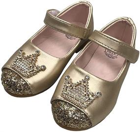 img 1 attached to 👑 LINKEY Toddler Girls Princess Dress Shoes - Shiny Crown Mary Jane Flats for Casual Wear