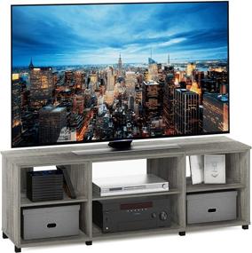 img 1 attached to 📺 FURINNO Montale Stand: Stylish TV Shelf for 65 Inch TVs in French Oak Grey