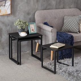 img 2 attached to Modern Black Metal Nesting End Tables - Set of 3 by MyGift: Stylish and Functional Furniture