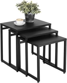 img 4 attached to Modern Black Metal Nesting End Tables - Set of 3 by MyGift: Stylish and Functional Furniture