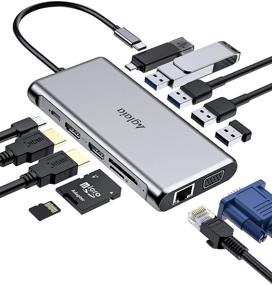 img 4 attached to Aglaia 12-in-1 USB C Hub - Triple Display Docking Station with 100W Power Delivery, Dual 4K HDMI & 1080P VGA, 1000Mbps Ethernet, USB-C & USB-A Data Ports, SD & TF Card Reader