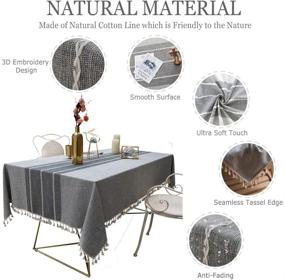 img 1 attached to Wrinkle-Free and Anti-Fading Cotton Linen Tablecloth: TEWENE Rectangle/Oblong Table Cloth, 55''x86'', 6-8 Seats, Gray - Ideal for Kitchen, Dining, and Party Decor