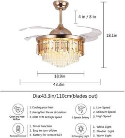 img 3 attached to 💫 ONEKISS Gold Crystal Fandelier with Retractable Blades and LED Light - 42'' Chandelier Ceiling Fan for Living Room Dining Room - 43''