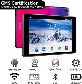 img 2 attached to 📱Планшет Android 10, 7-дюймовый, сертифицированный Google, 32 ГБ памяти, четырехъядерный процессор, IPS HD дисплей, двойная камера, Wi-Fi, Bluetooth - TJD (черный и красный)
