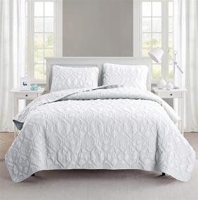 img 1 attached to 🛏️ VCNY Home Shore Collection Queen Bedspread Set – Soft, Lightweight & Wrinkle-Free Microfiber Quilt for Comfortable Sleep in White - Durable 3 Piece Bedding