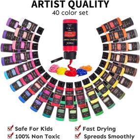 img 3 attached to 🎨 Vibrant Fabric Paint Set - 40 Colors (2 oz/Bottle) with 12 Art Brushes | No Heat Necessary & Washable | Ideal for Clothes, Canvas, T-Shirts, Jeans - Art Supplies