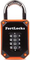 🔒 fortlocks gym locker lock - heavy duty 4-digit stainless steel padlock | weatherproof, outdoor, resettable combination code | cut proof, easy-to-read numbers - 1 pack orange logo