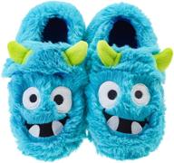 👾 flyfuppy boys monster slippers - toddler plush warm fuzzy house shoes for little kids, ideal for indoor and outdoor use logo