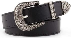 img 2 attached to Western Leather Belts Women Vintage Waist Belts Hollow Flower Women's Accessories and Belts