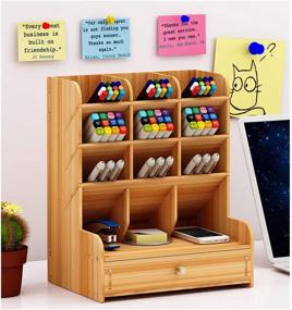 img 2 attached to 🖋️ Wooden Desk Organizer: DIY Pen Holder Storage Box for Home, Office, School - B11 Cherry Color