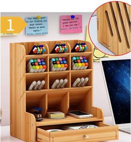 img 1 attached to 🖋️ Wooden Desk Organizer: DIY Pen Holder Storage Box for Home, Office, School - B11 Cherry Color