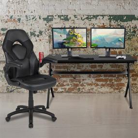 img 3 attached to 🎮 Enhanced Flash Furniture Gaming Desk and Black Racing Chair Bundle with Cup Holder, Headphone Hook, and Removable Mouse Pad Top - Includes 2 Wire Management Holes