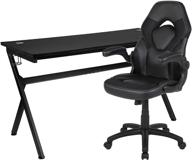 🎮 enhanced flash furniture gaming desk and black racing chair bundle with cup holder, headphone hook, and removable mouse pad top - includes 2 wire management holes logo