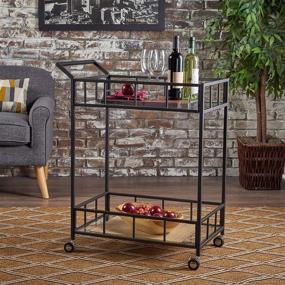 img 3 attached to Versatile Christopher Knight Home Falon Indoor Industrial Modern Iron Bar Cart with Tempered Glass Top - Elegant Black Finish