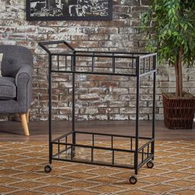 img 2 attached to Versatile Christopher Knight Home Falon Indoor Industrial Modern Iron Bar Cart with Tempered Glass Top - Elegant Black Finish