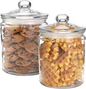 img 4 attached to 🍪 Airtight Glass Storage Jars – Leak Proof Silicone Rubber Gasket Lid, Set of 2, 64oz Snack Jars, Clear ½ Gallon Household Canisters for Cookies & Candies