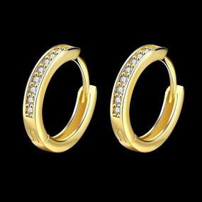 img 3 attached to 💎 Small Huggie Hoop Earrings for Women Girls - 14K Yellow Gold CZ Crystal Hoops | Hypoallergenic & Sparkling Diamond Alternative