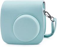phetium ice blue protective case for fujifilm instax mini 9/8/8+: soft pu leather bag with pocket and shoulder strap logo