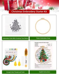 img 3 attached to 🎄 Beginner's Dream: Caydo Full Range of Embroidery Kit with Stamped Christmas Tree Pattern, Hoops, Color Threads, and Instructions for Crafting